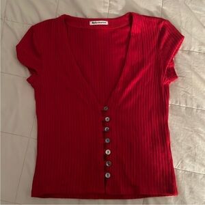 Reformation Red Ribbed Button-Front Top